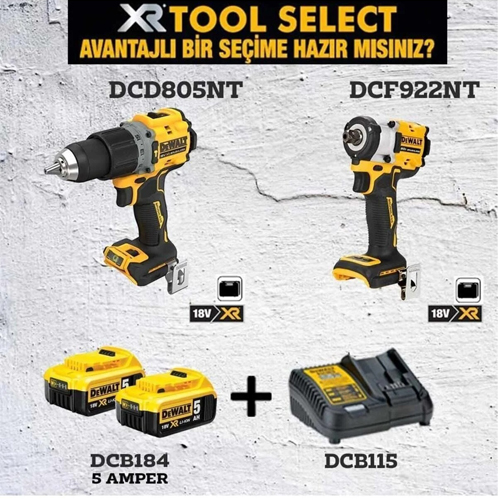 Dewalt Dcf922 Somun Sıkma+Dcd805 Vidalama+2x5Ah Akü+1xŞarj Cihazı