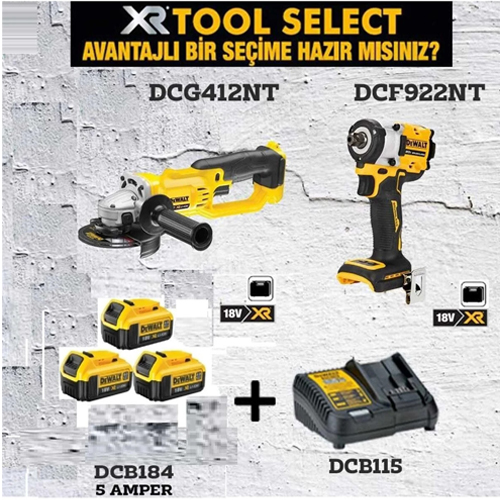 Dewalt Dcg412nt Şarjlı Avuç Taşlama Ve Dcf922nt Şarjlı Somun Skma 3x 5 Ah Akü 1x Dolum Cihazı
