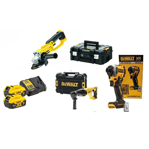 Dewalt Dcf850Tork Vidalama+Dch133Kır-del+Dcg412AvuçTaşlama+2x5AhAkü1xDolum cihazı